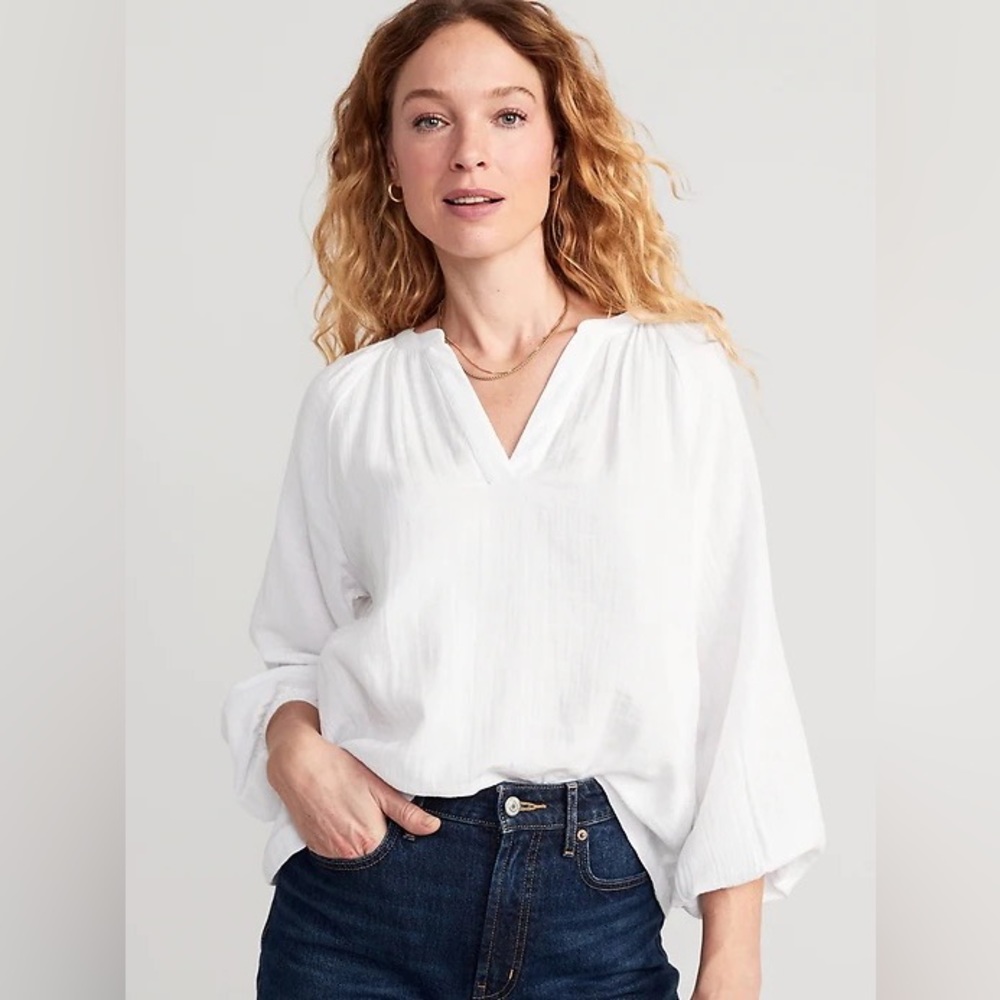 NEW - Split-Neck Blouse for Women WHITE Size L
